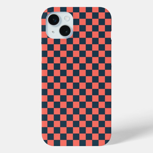 Coral and navy checkerboard pattern Case-Mate iPhone case (Back)