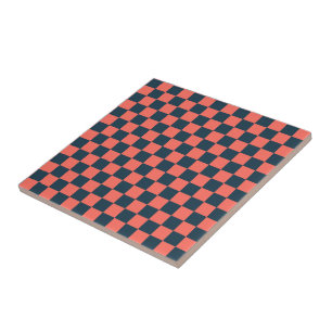 Coral and navy checkerboard pattern tile