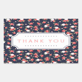Coral and Navy Chic Vintage Floral Thank You Rectangular Sticker