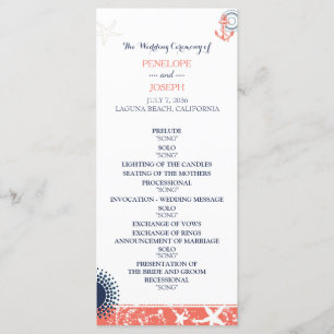Coral and Navy Nautical Wedding Program Programme