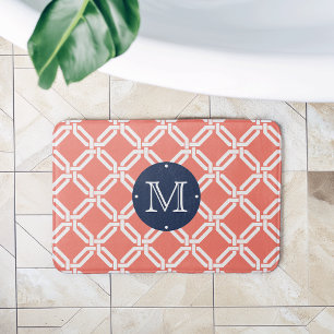 Coral and Navy Octagon Link Monogram Bath Mat