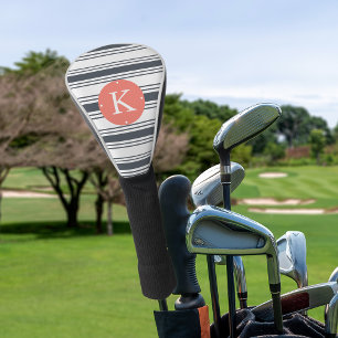 Coral and Navy Stripe Monogram Golf Head Cover