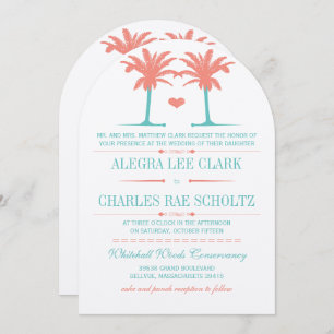 Coral and Neo Mint Beach Typography Invite