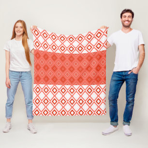 Coral and Orange Patterned White Fleece Blanket