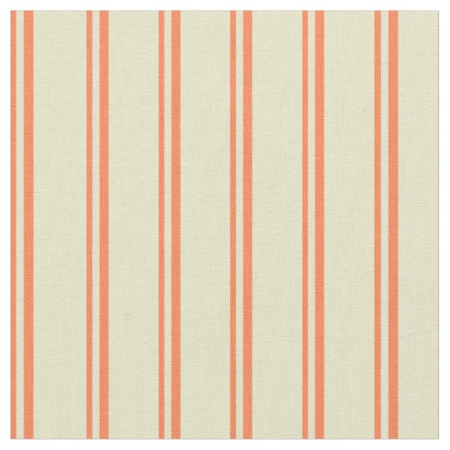 Coral and Pale Goldenrod Coloured Stripes Pattern Fabric (Close Up)