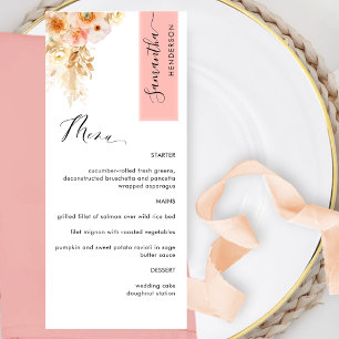 Coral and Peach Blush Personalised with Guest Name Menu