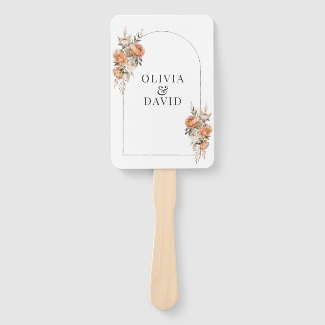 Coral and Peach Dry Flower Wedding Program Hand Fan (Front)