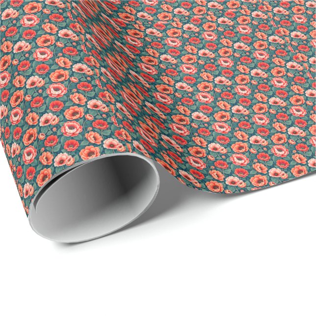 Coral and Pink Chinoiserie Wrapping Paper (Roll Corner)