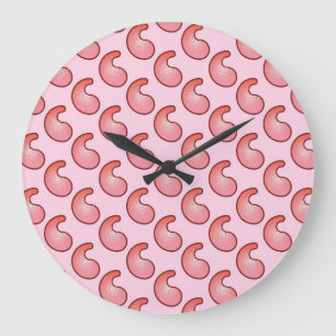 Coral and pink paisley pattern large clock