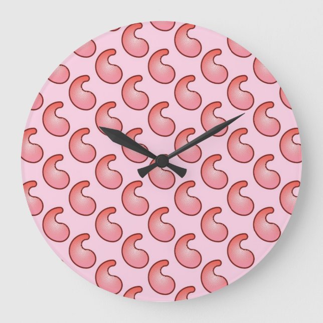 Coral and pink paisley pattern large clock (Front)