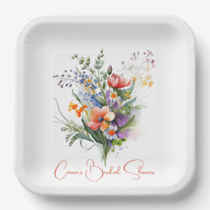Coral and Purple Wildflowers Bridal Shower Paper Plate