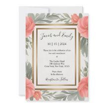 Coral and Sage - Romantic Wedding Invitation Card
