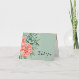 Coral and Sage - Romantic Wedding Thank You Card