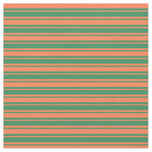 Coral and Sea Green Lined Pattern Fabric