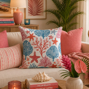 Coral and starfish pattern cushion
