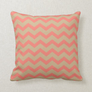 Coral and Tan Chevrons Cushion