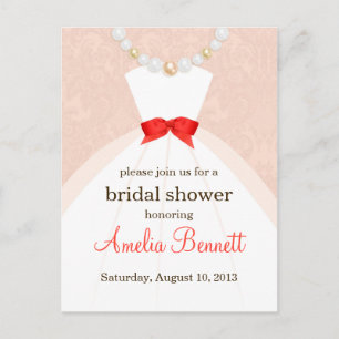 Coral and Taupe Damask Bridal Shower Invitation