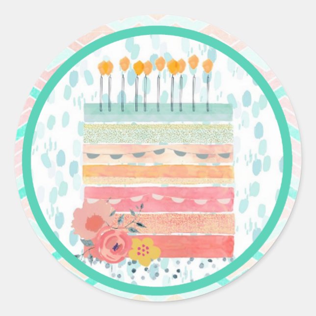 Coral and Teal Cake Wedding Favour Party Stickers (Front)
