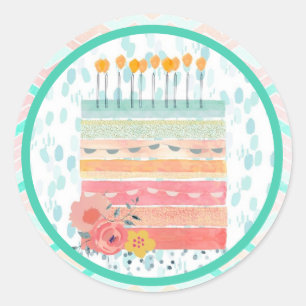 Coral and Teal Cake Wedding Favour Party Stickers