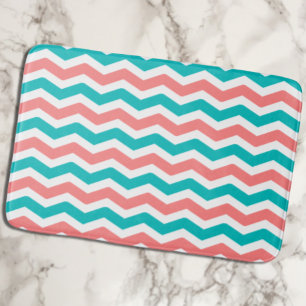 Coral and Teal Chevron Bath Mat
