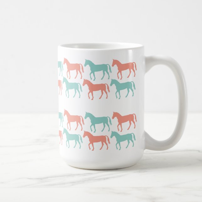 Coral and Teal Horse Pattern Mug (Right)