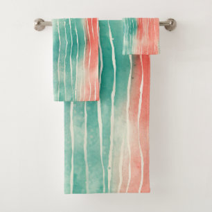 Coral and Turqoise Bath Towel Set