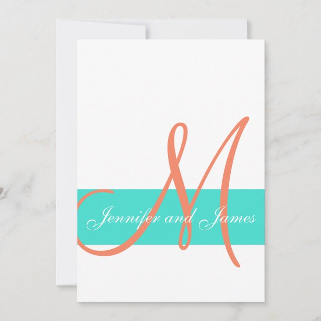 Coral and Turquoise Modern Wedding Invitation (Front)