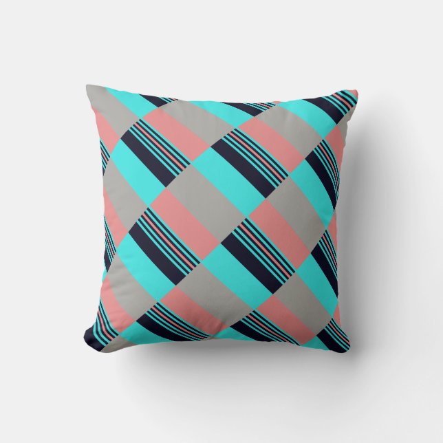 Coral and Turquoise Pattern Cushion (Front)