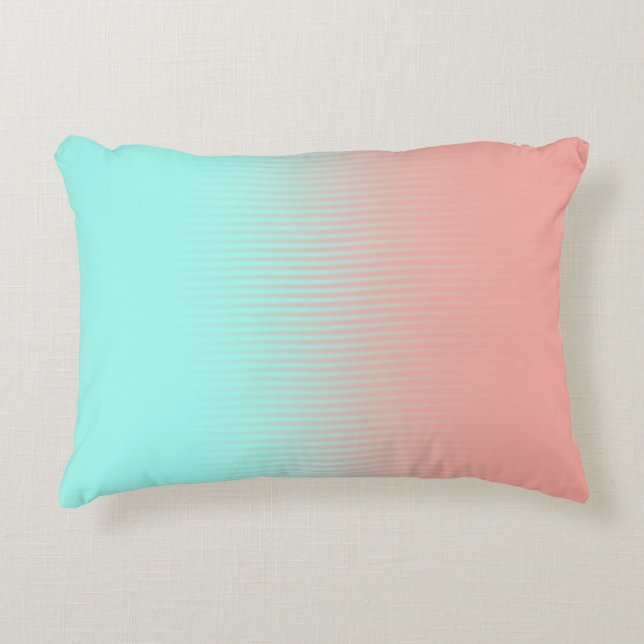 Coral and Turquoise Stripes Decorative Cushion (Front)