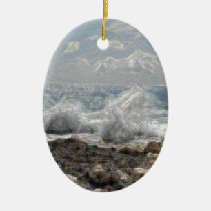 Coral and Waves Ceramic Tree Decoration