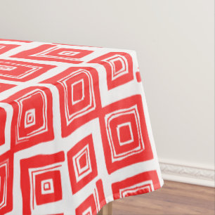 Coral and White Abstract Squares Pattern Tablecloth