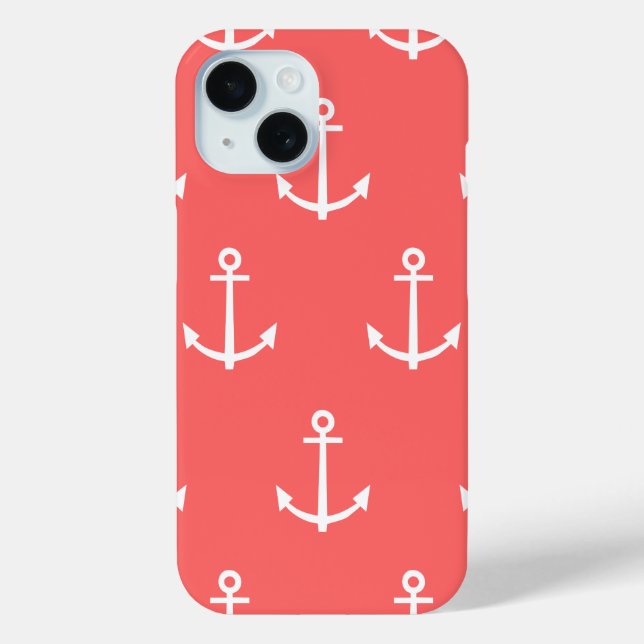 Coral and White Anchors Pattern 1 Case-Mate iPhone Case (Back)
