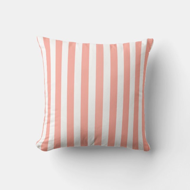 Coral and white candy stripes cushion (Front)
