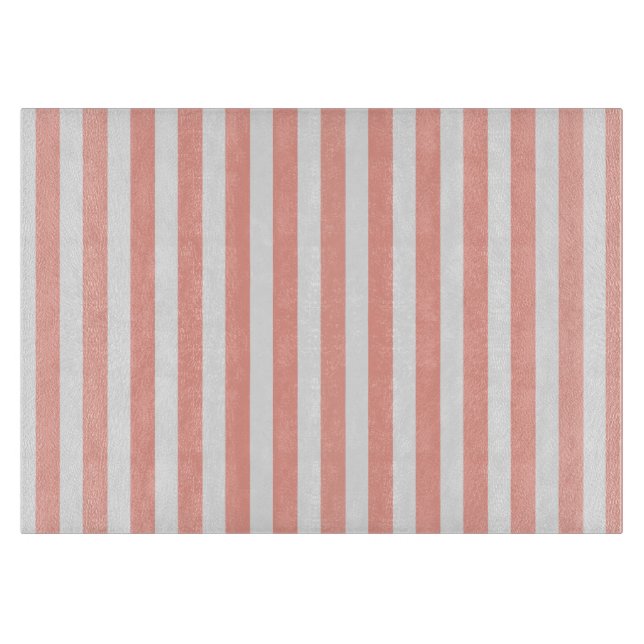 Coral and white candy stripes cutting board (Front)