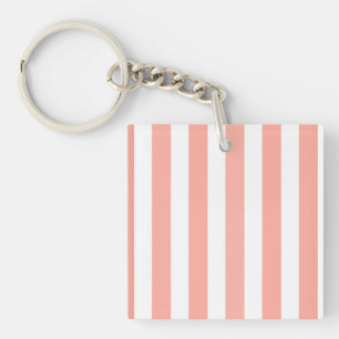 Coral and white candy stripes key ring