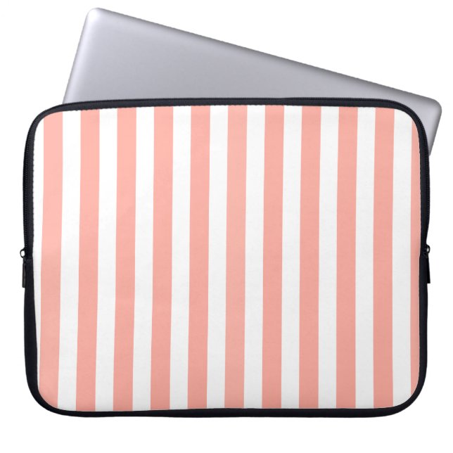 Coral and white candy stripes laptop sleeve (Front)