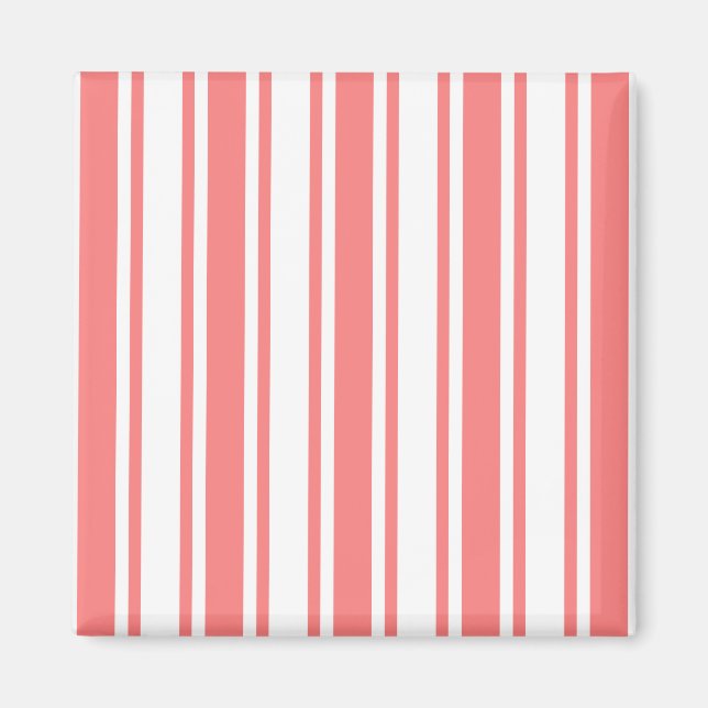 Coral and white candy stripes magnet (Front)