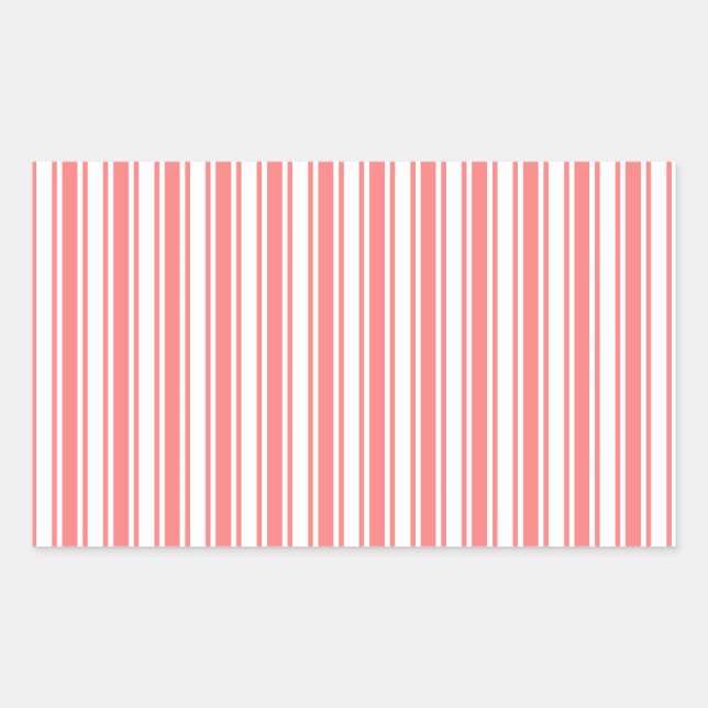 Coral and white candy stripes rectangular sticker (Front)