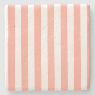 Coral and white candy stripes stone coaster