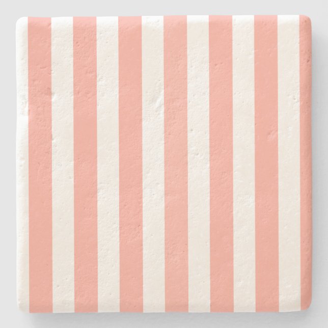 Coral and white candy stripes stone coaster (Front)