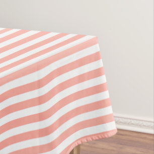Coral and white candy stripes tablecloth