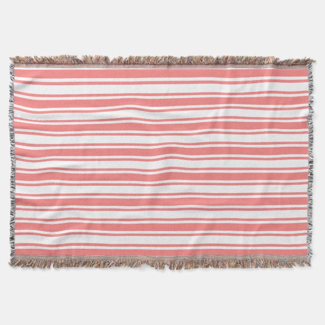 Coral and white candy stripes throw blanket (Front)