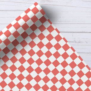 Coral and White Chequerboard Pattern Wrapping Paper