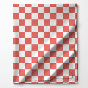 Coral and White Chequered Pattern Fabric