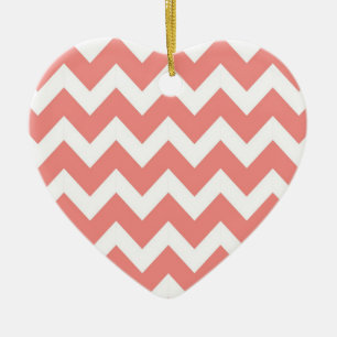 Coral and White Chevron Ceramic Tree Decoration