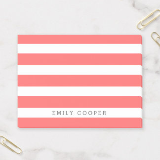 Coral and White Classic Stripes Monogram Post-it Notes
