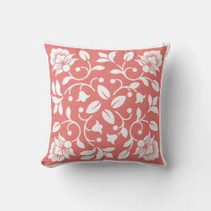 Coral and White Colour flower Cushion