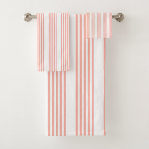 Coral and white five stripe pattern bath towel set