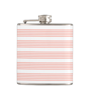 Coral and white five stripe pattern hip flask