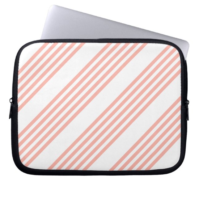 Coral and white five stripe pattern laptop sleeve (Front)
